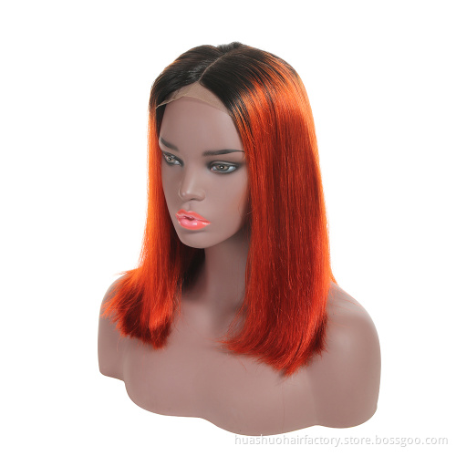 Wholesale Top Quality Middle Part Orange Human Hair Lace Front Wig With Baby Hair